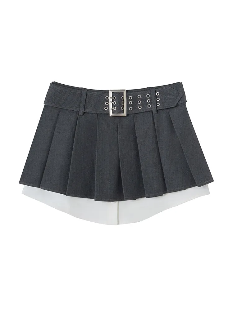 Box-pleats Short Layered Skirt