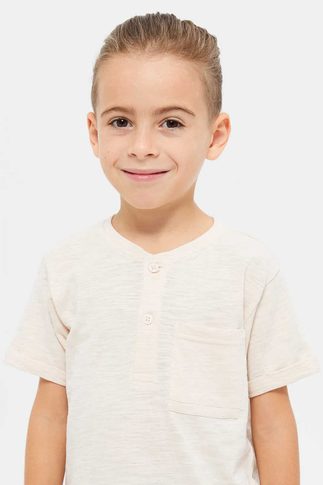 Boys Beige Henley T-Shirt