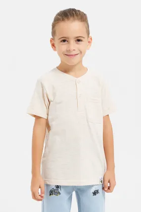 Boys Beige Henley T-Shirt