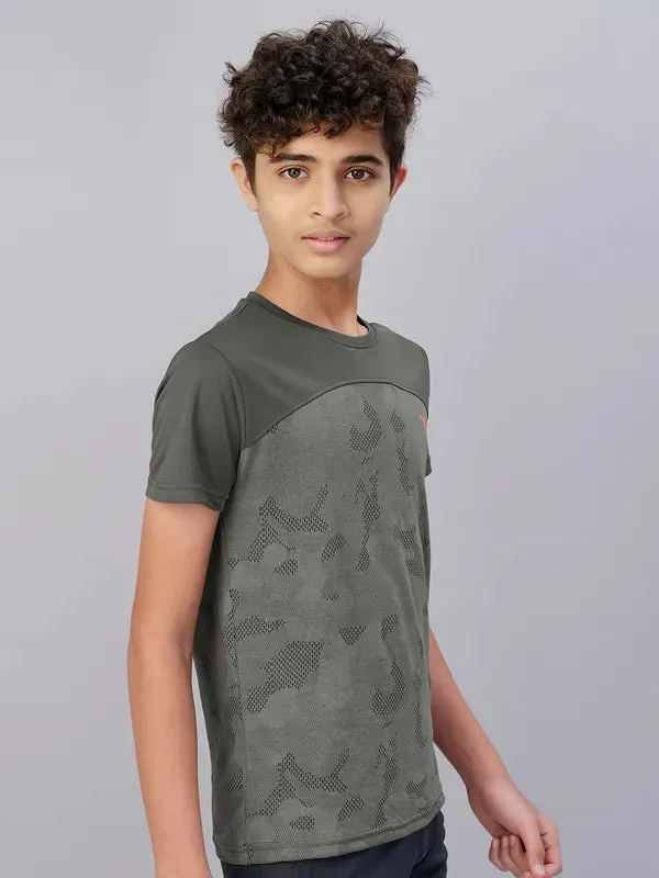 Boys Self Design Slim Fit Crew Neck T-shirt with VENTMESH