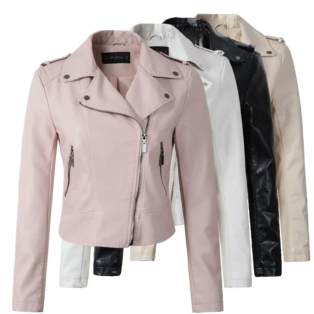 Brand Motorcycle PU Leather Jacket Women Winter And Autumn New Fashion Coat 4 Color Zipper Outerwear jacket New 2017 Coat HOT