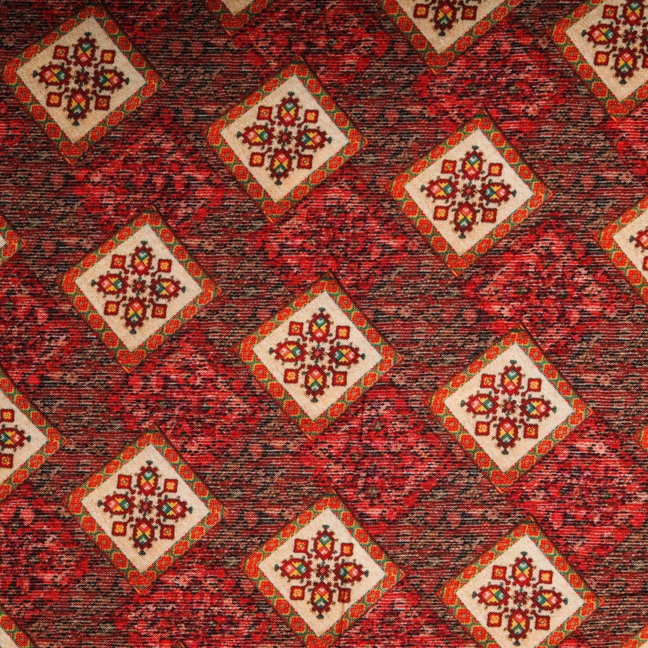 Brick Red Geometrical Traditional Print Rayon Fabric