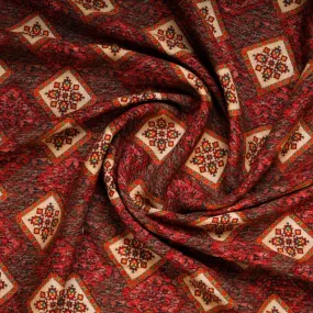 Brick Red Geometrical Traditional Print Rayon Fabric