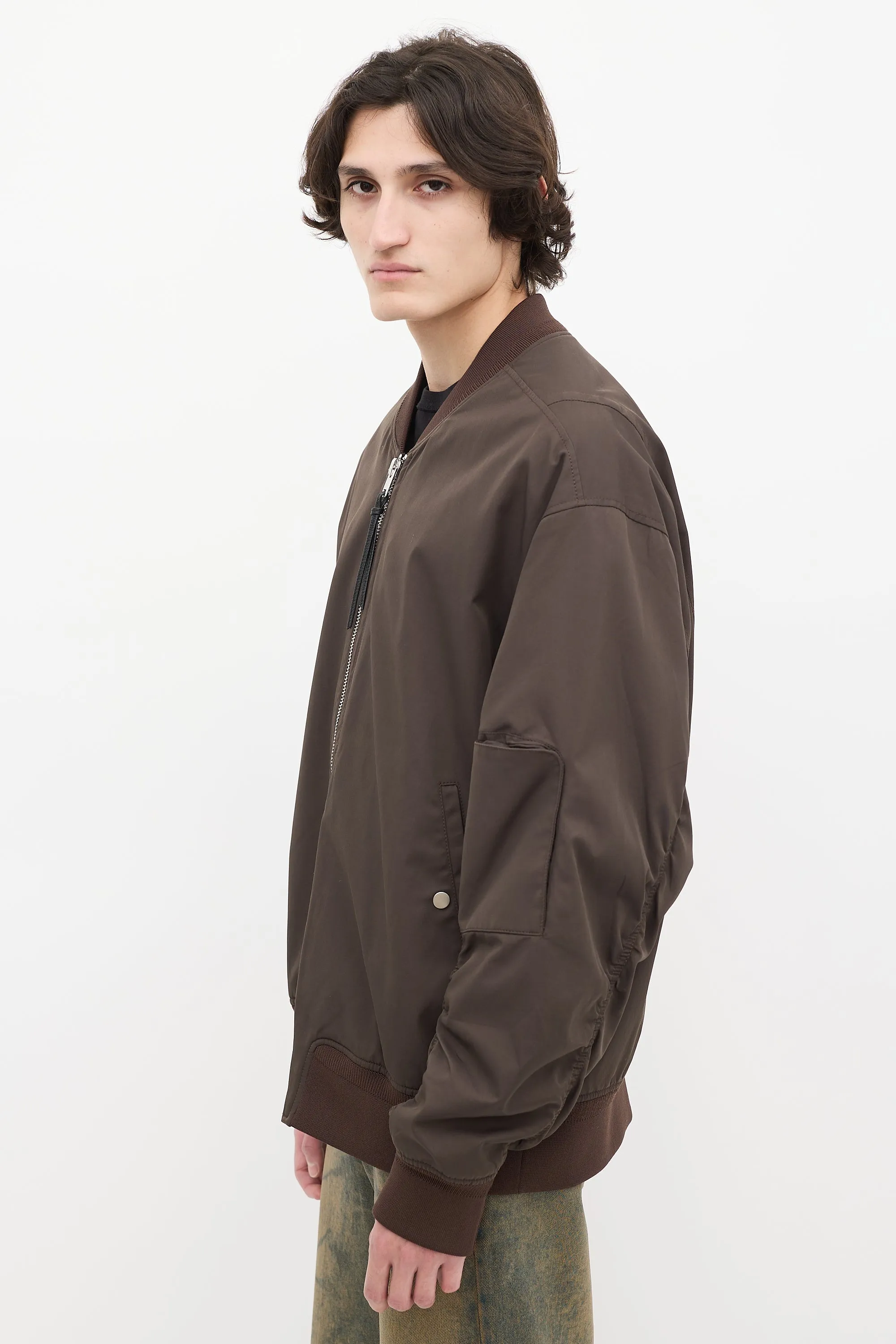 Brown Nylon & Cotton Bomber Jacket