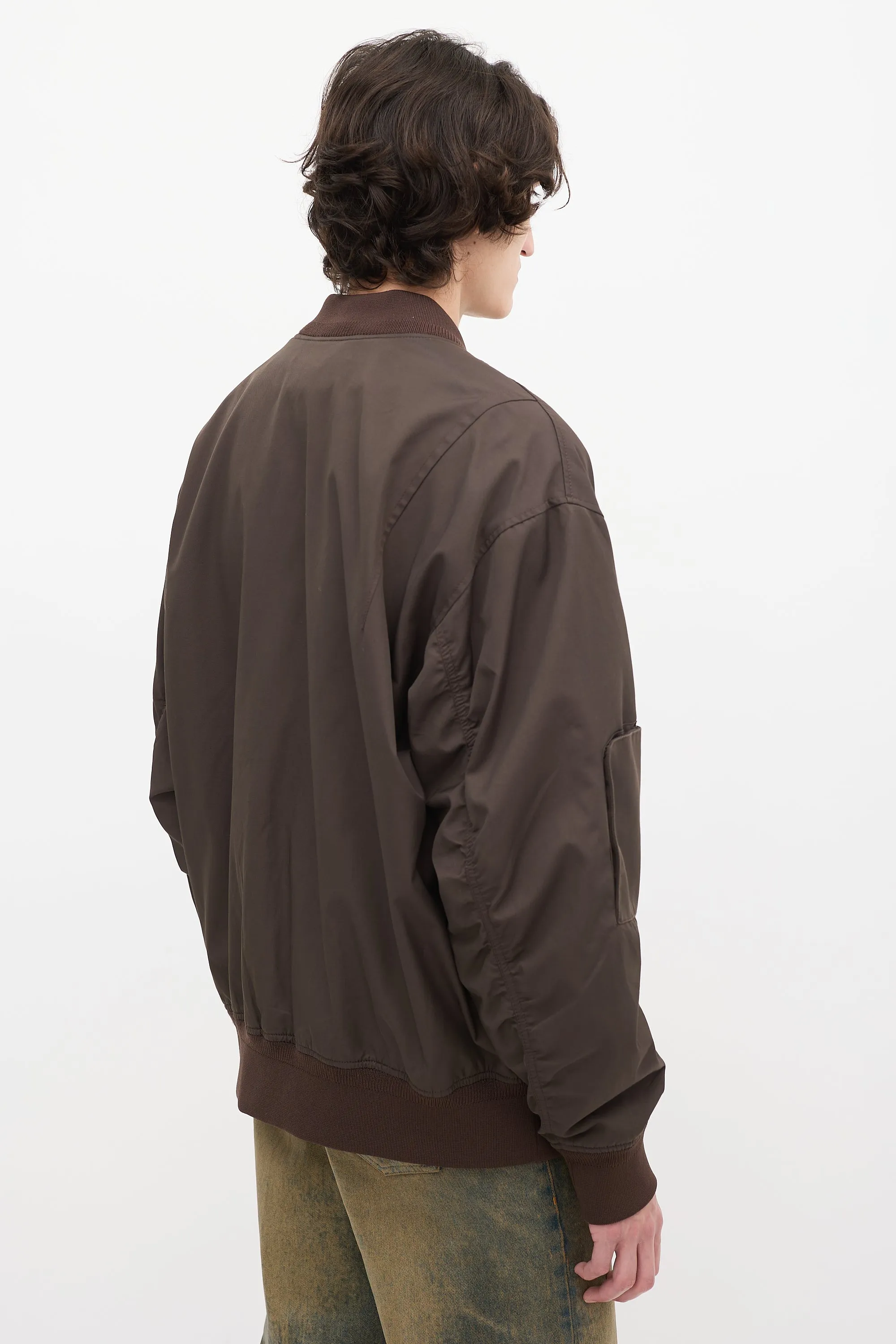 Brown Nylon & Cotton Bomber Jacket