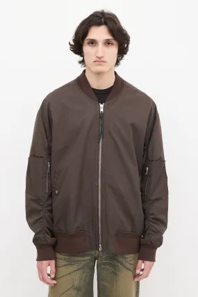 Brown Nylon & Cotton Bomber Jacket