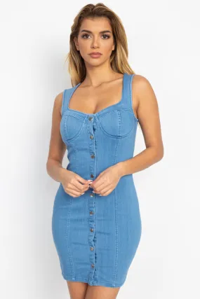 Button Front Denim Bodycon Dress