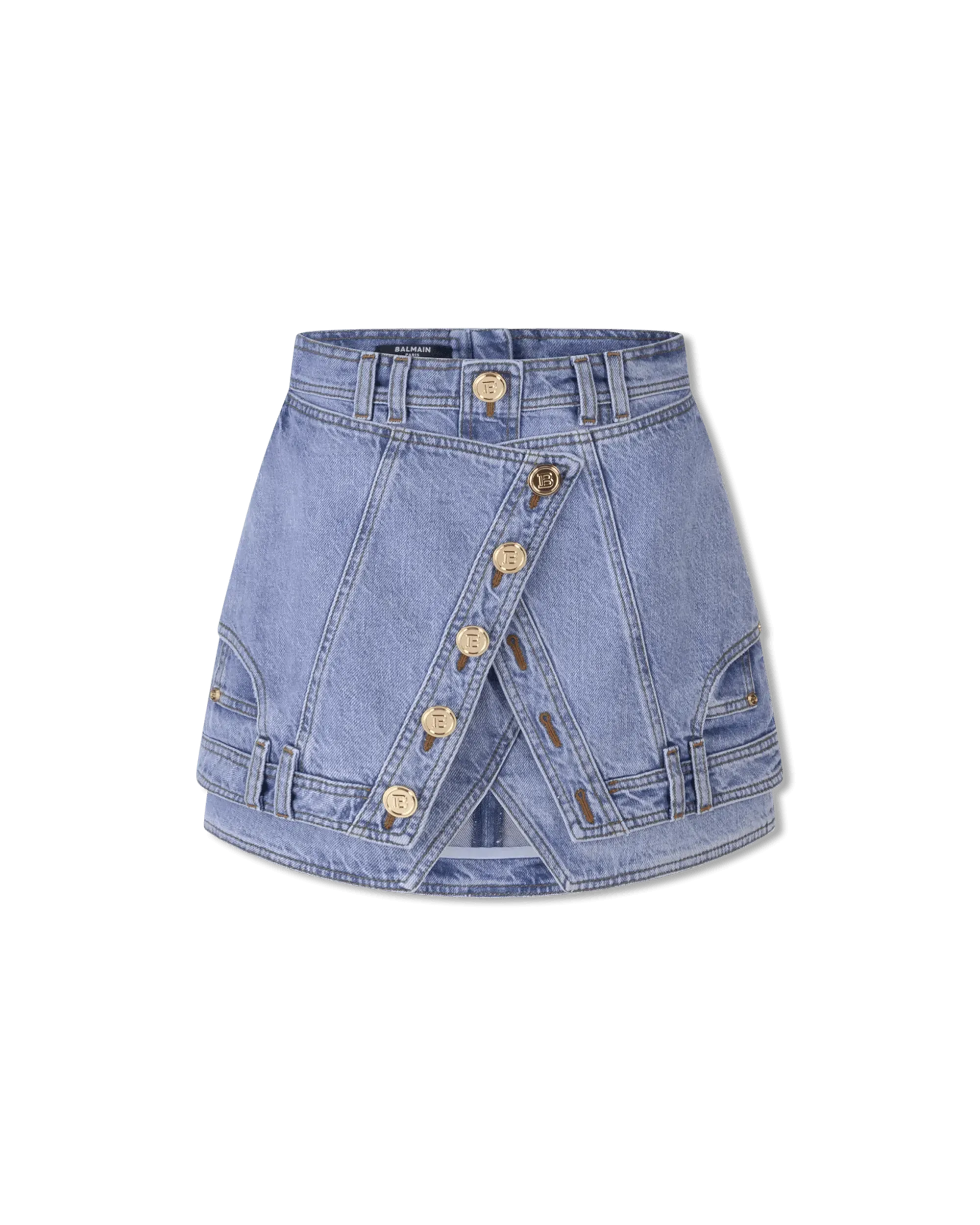 Button-Trimmed Denim Wrap Skirt