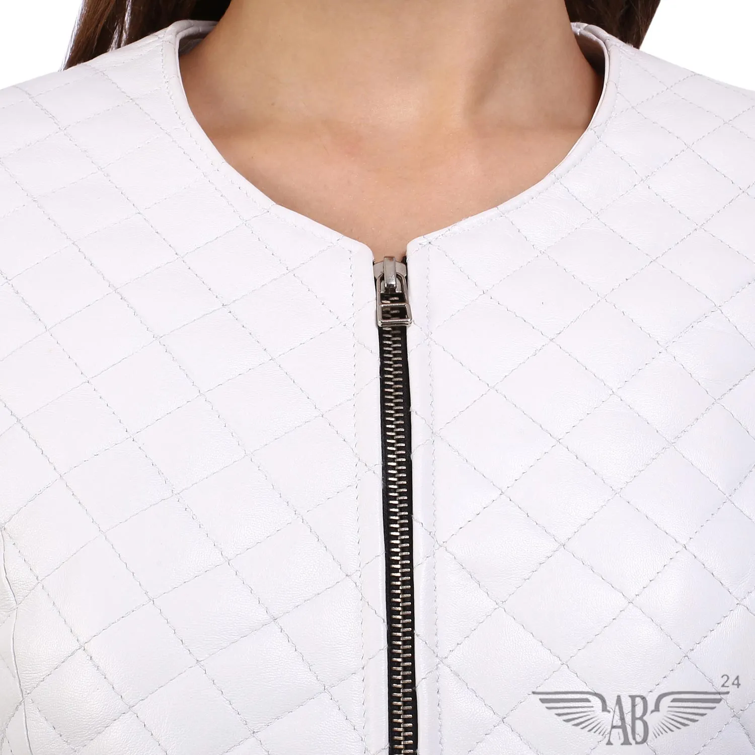 CHANNEL DIAMOND STITCH JACKET IN PREMIUM WHITE SOFT LEATHER