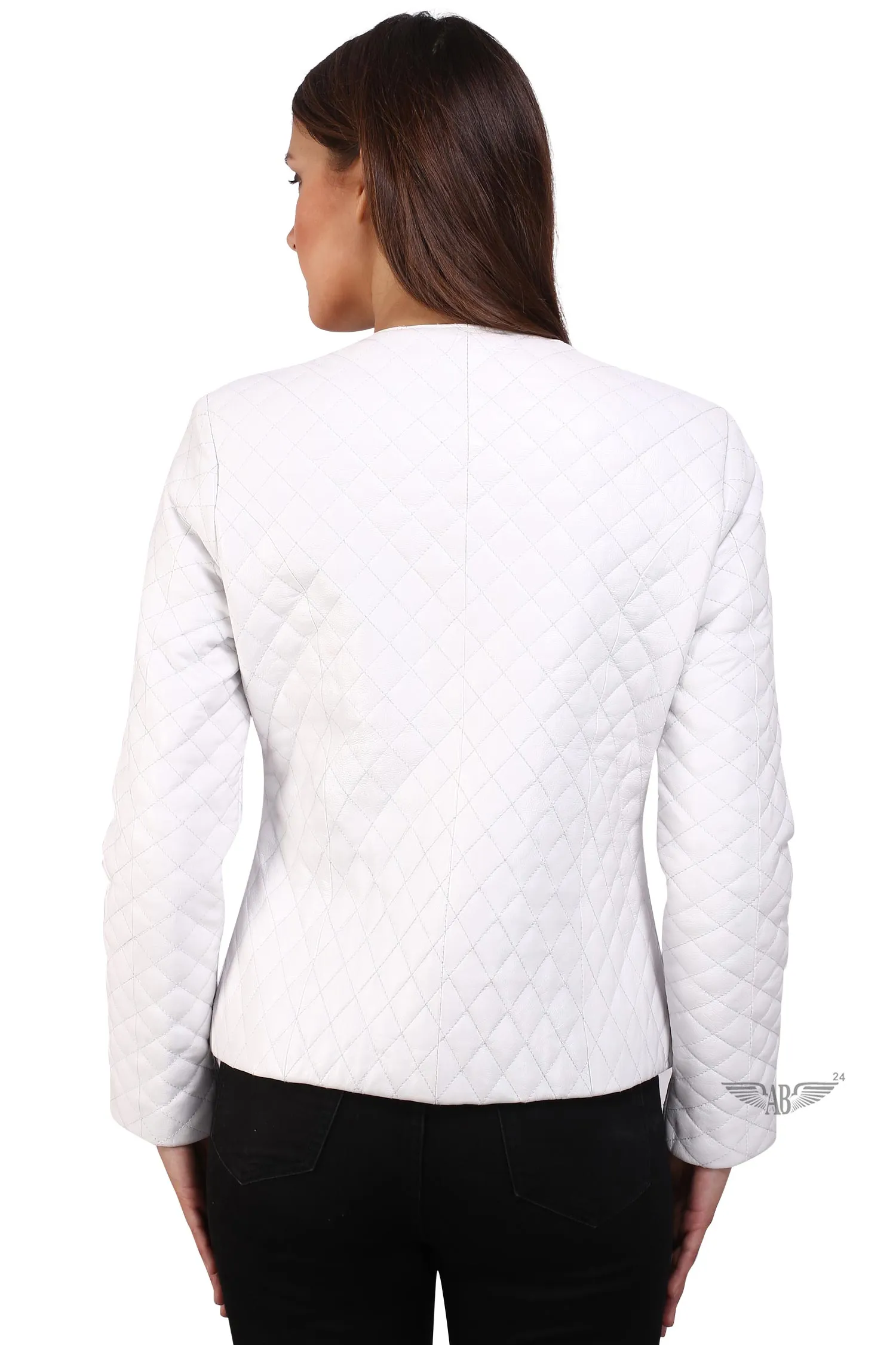 CHANNEL DIAMOND STITCH JACKET IN PREMIUM WHITE SOFT LEATHER