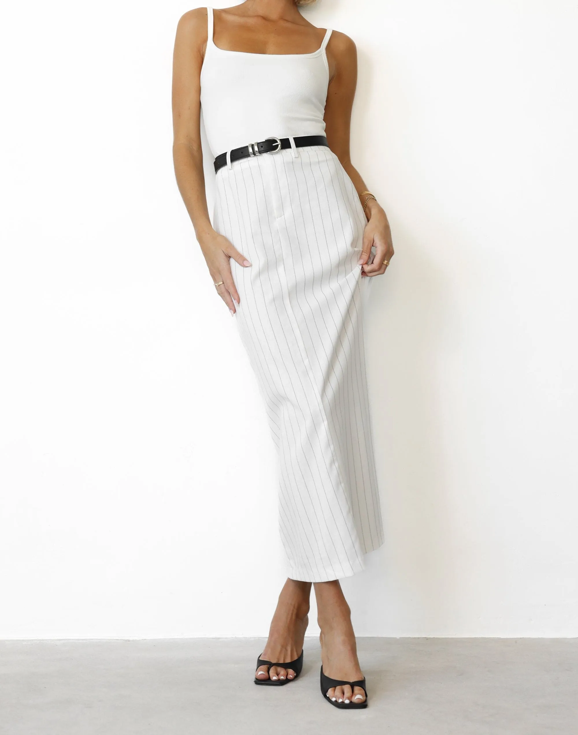 Charlie Maxi Skirt (White Pinstripe)