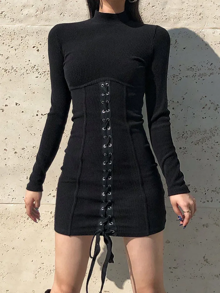 Chic Bandage Knitted Black Bodycon Mini Dress