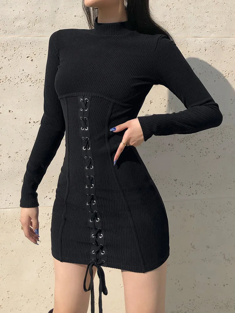 Chic Bandage Knitted Black Bodycon Mini Dress