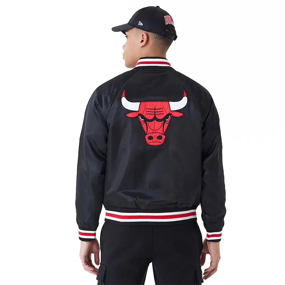 Chicago Bulls Nba Applique Satin Black Bomber Jacket