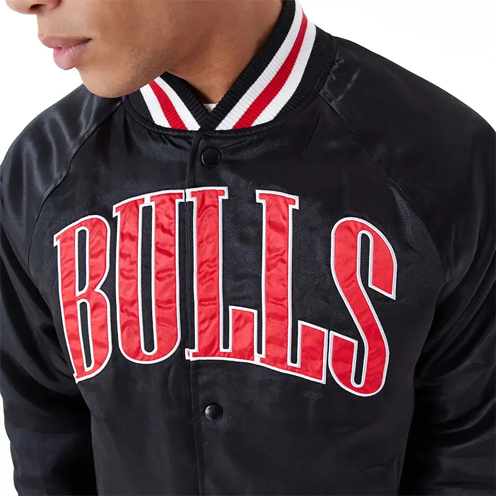 Chicago Bulls Nba Applique Satin Black Bomber Jacket