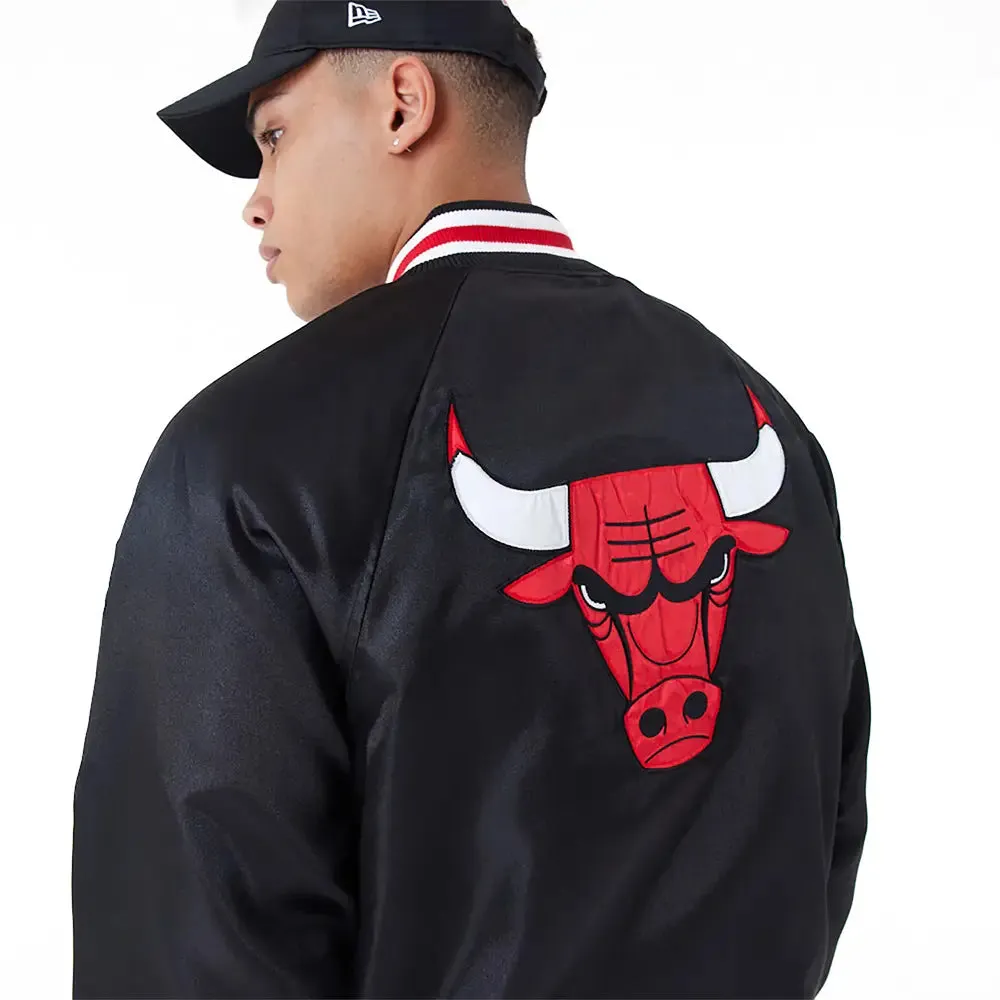 Chicago Bulls Nba Applique Satin Black Bomber Jacket