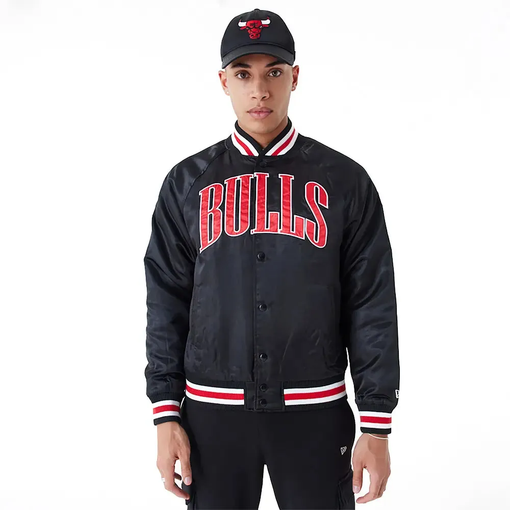 Chicago Bulls Nba Applique Satin Black Bomber Jacket