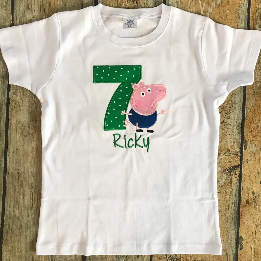 Children's Embroidered Pig Birthday Tee