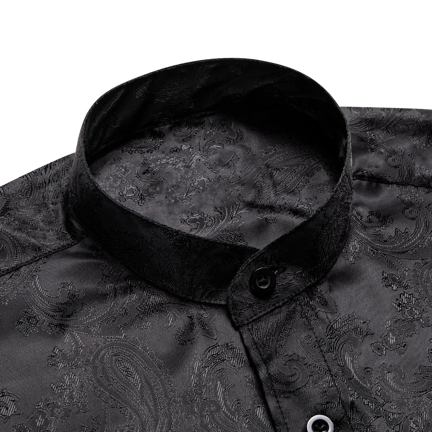 Classic Black Paisley Pattern Silk Men's Long Sleeve Shirt