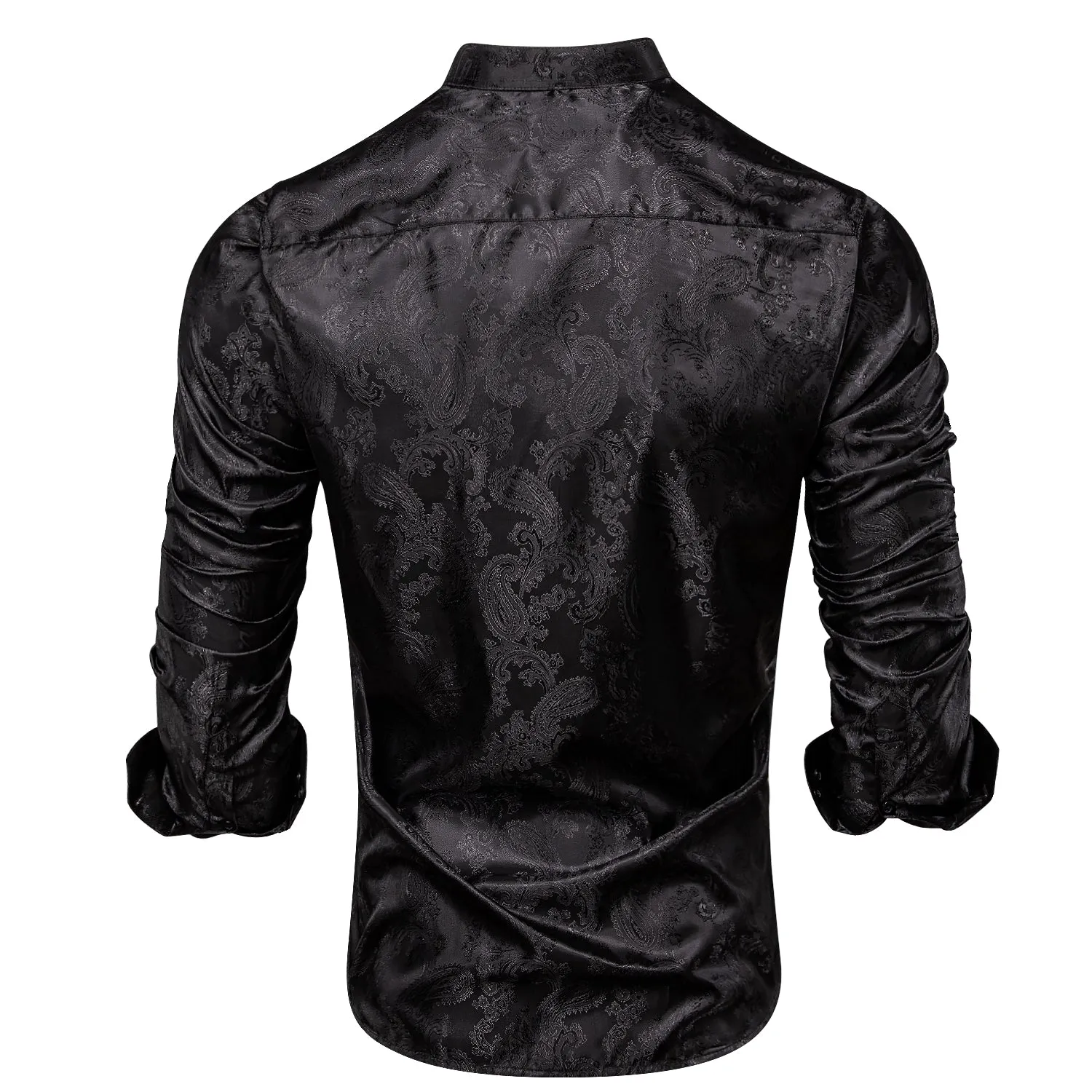 Classic Black Paisley Pattern Silk Men's Long Sleeve Shirt