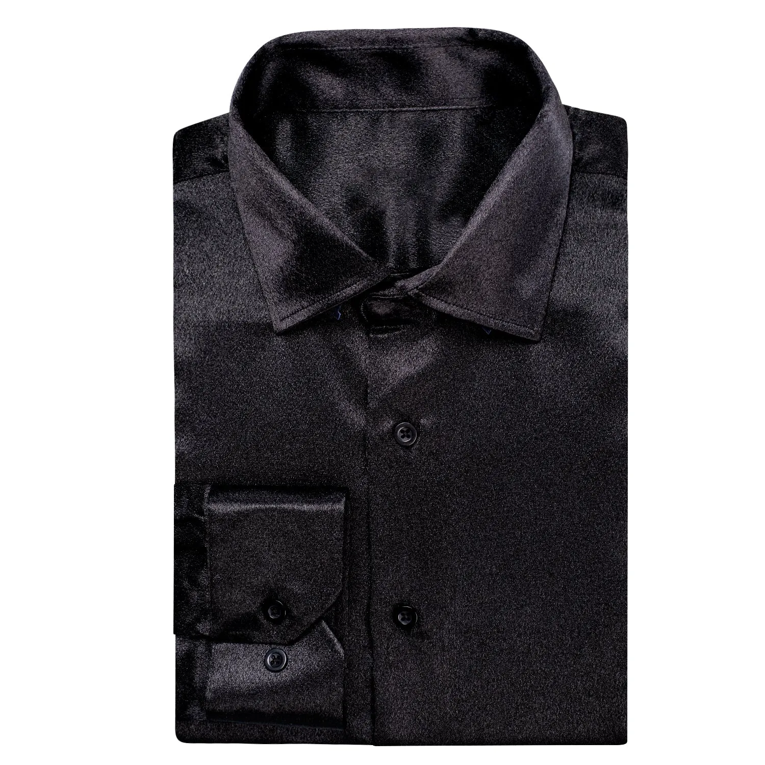 Classic Black Solid Silk Men's Long Sleeve Shirt