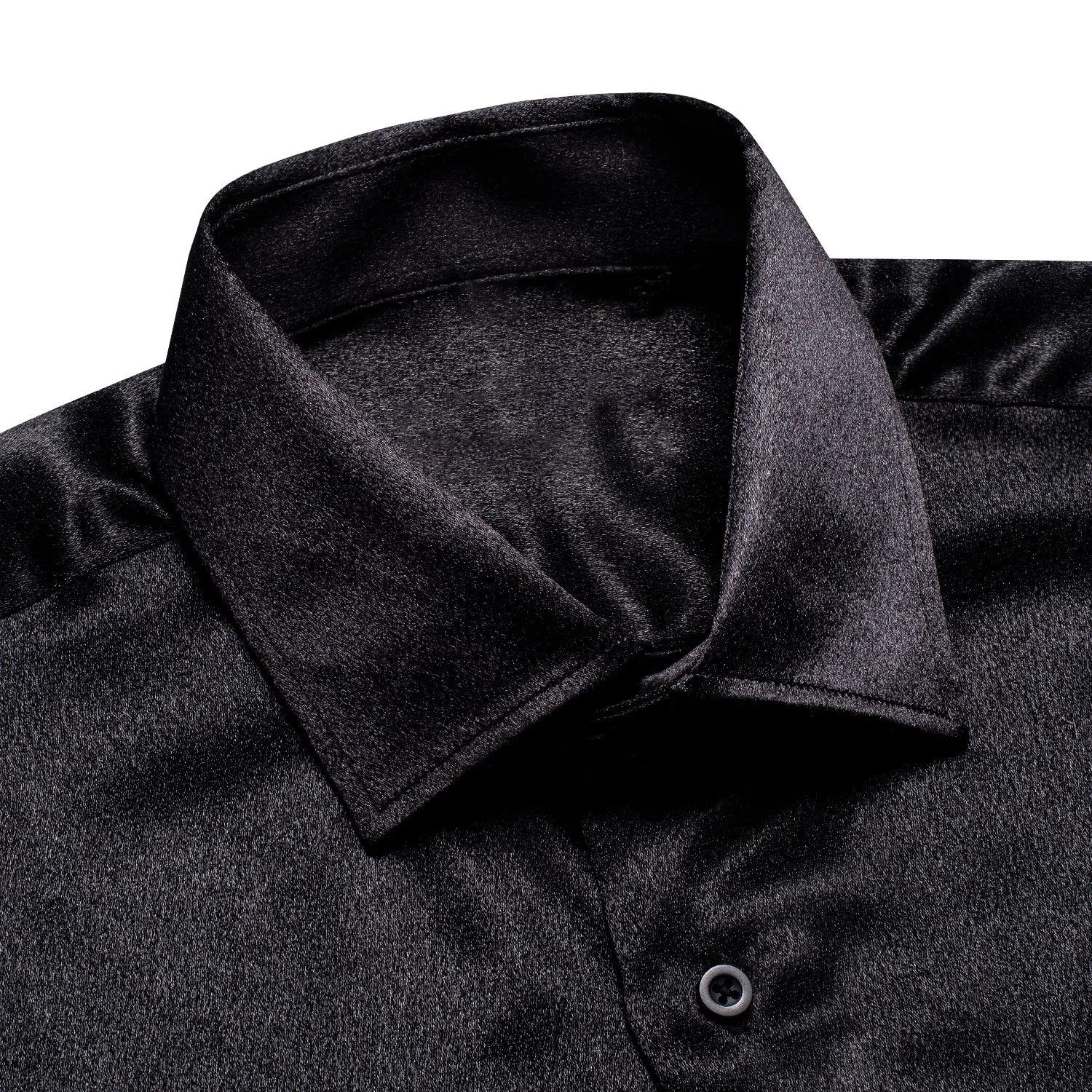 Classic Black Solid Silk Men's Long Sleeve Shirt