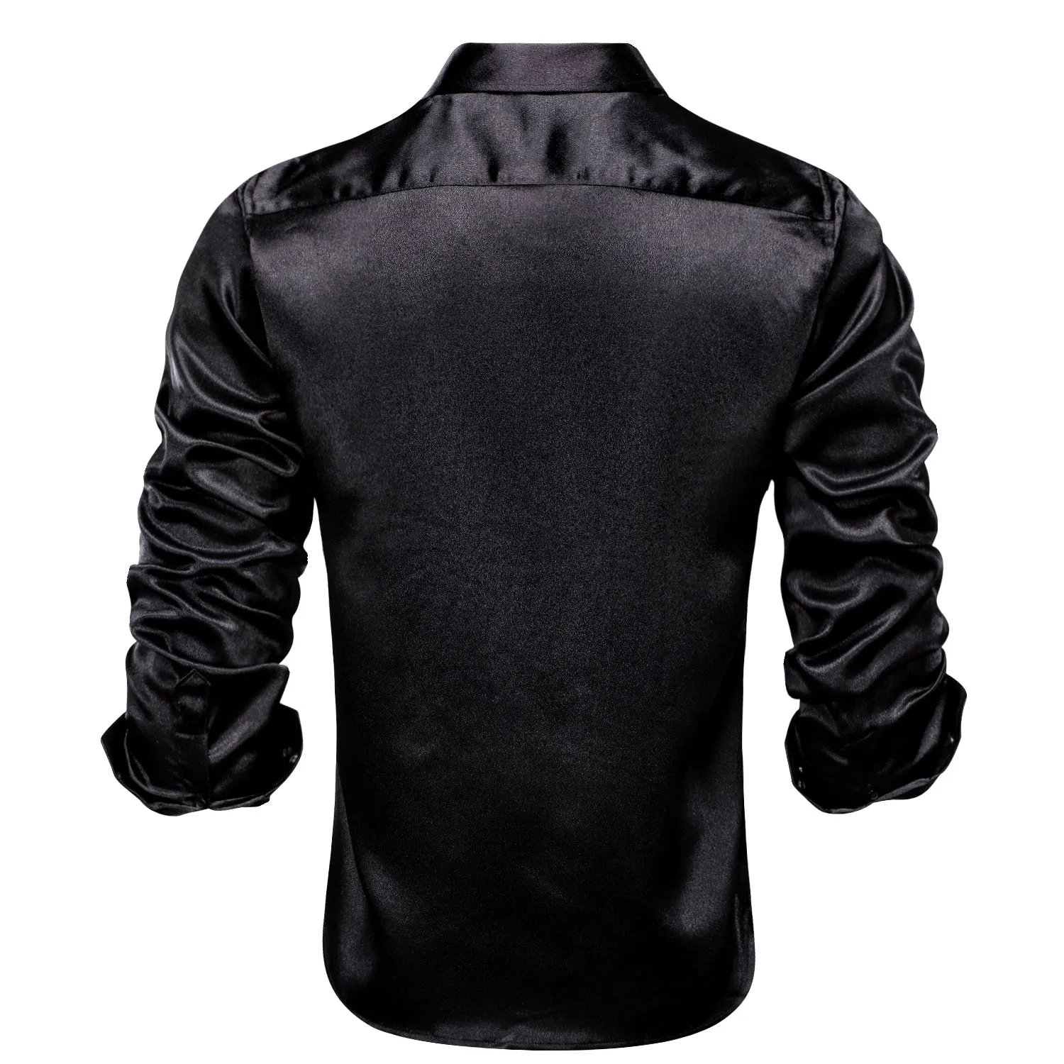 Classic Black Solid Silk Men's Long Sleeve Shirt