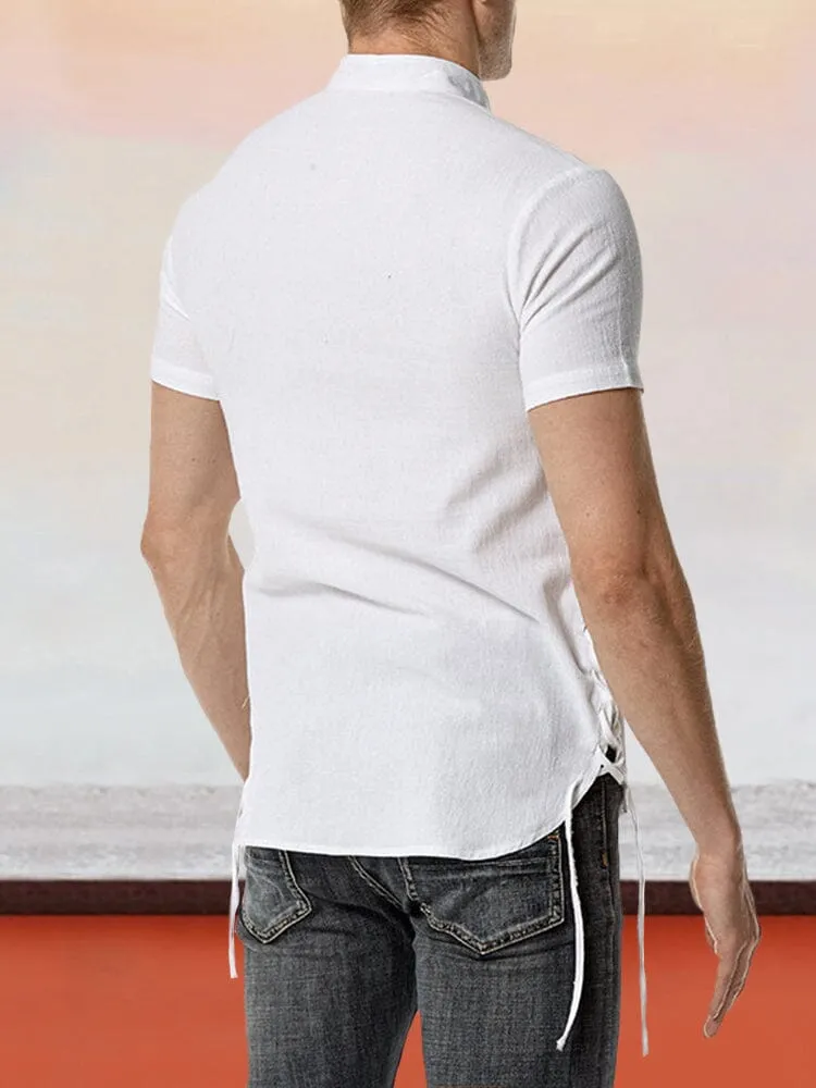 Classic Cozy Cotton Linen Short Sleeve Henley Shirt