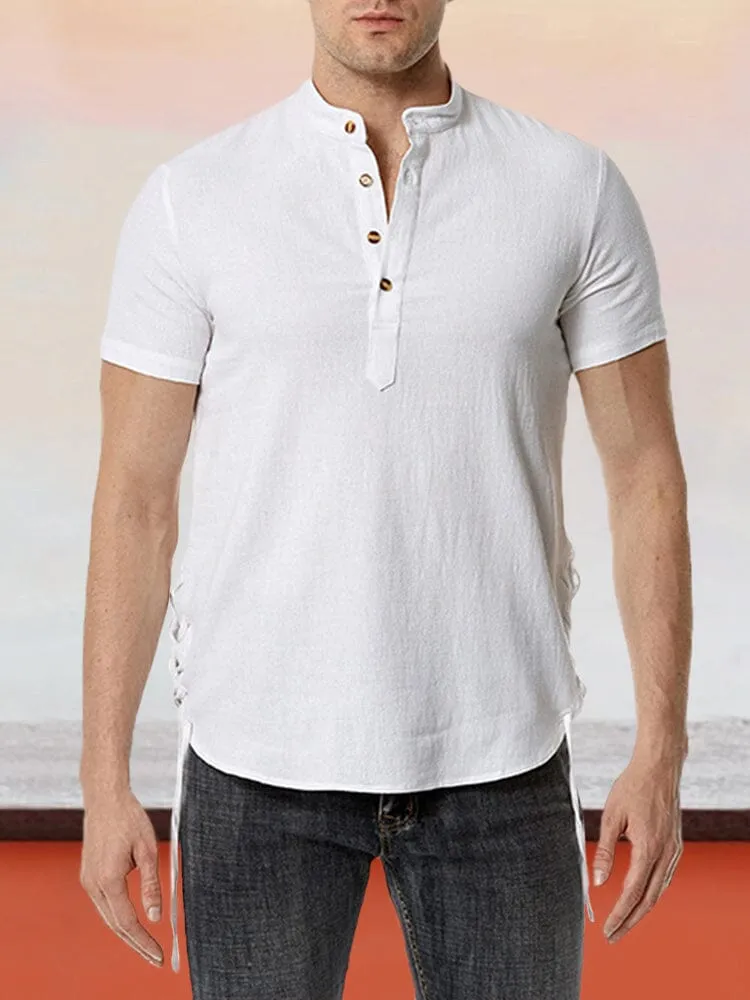 Classic Cozy Cotton Linen Short Sleeve Henley Shirt