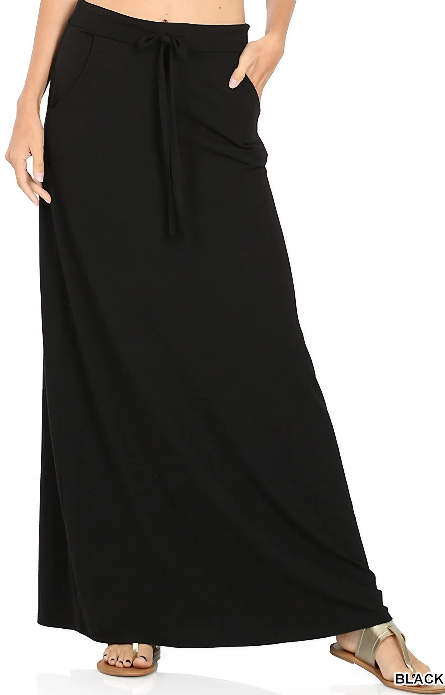 Classic Drawstring Maxi Skirt - Black