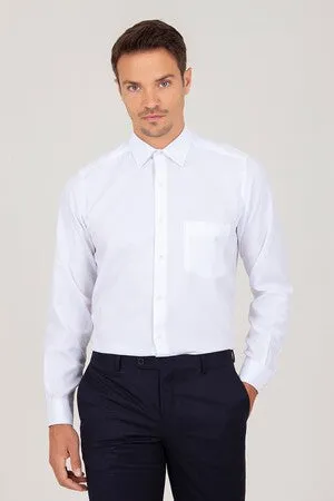 Classic Fit Long Sleeve Cotton Blend White Dress Shirt