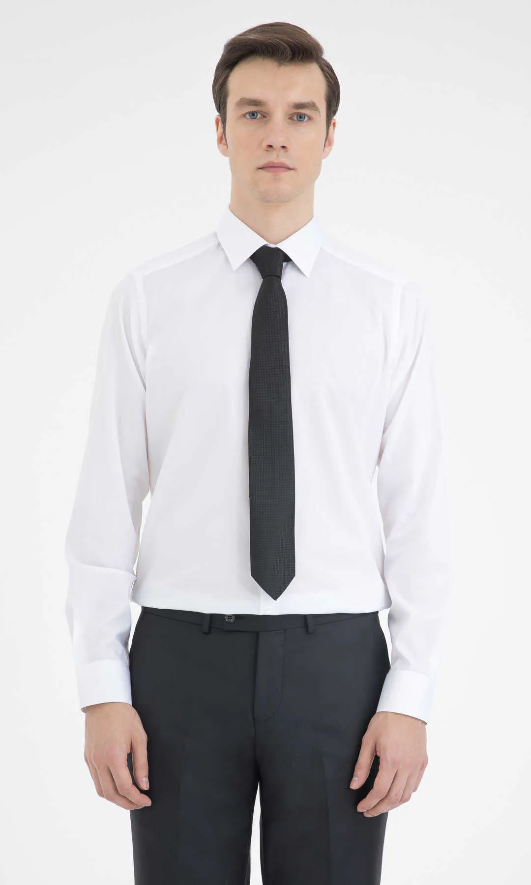 Classic Fit Plain Long Sleeve Cotton White Dress Shirt