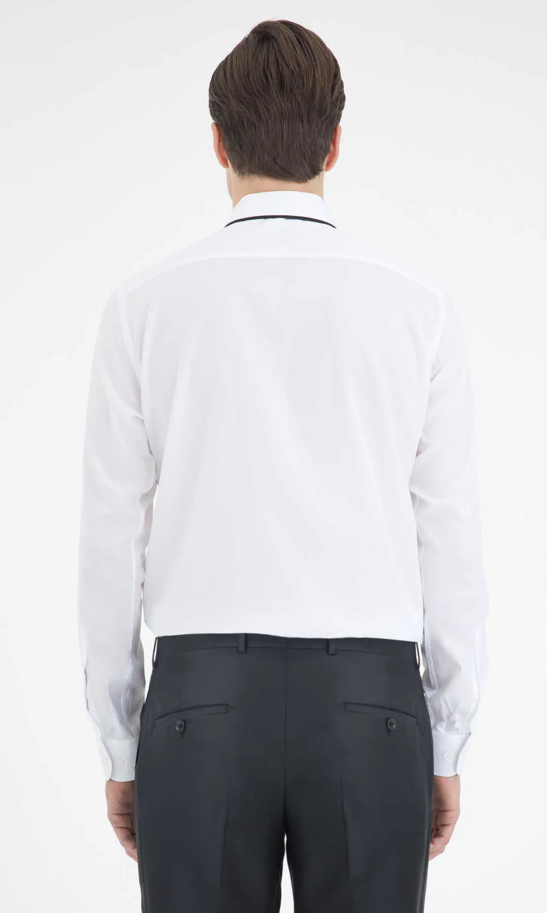 Classic Fit Plain Long Sleeve Cotton White Dress Shirt