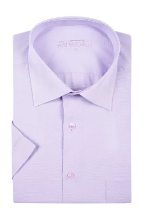 Classic Fit Short Sleeve Patterned Cotton Blend Dress Shirt, Lilac D.