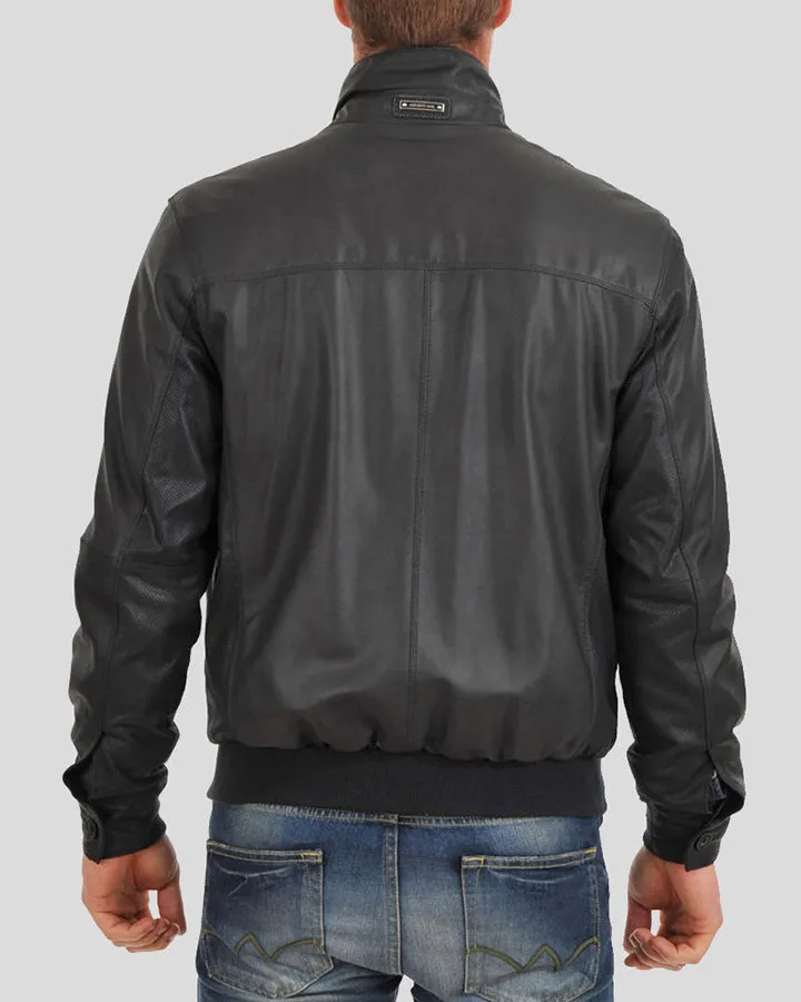 Cole Black Bomber Leather Jacket