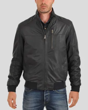 Cole Black Bomber Leather Jacket