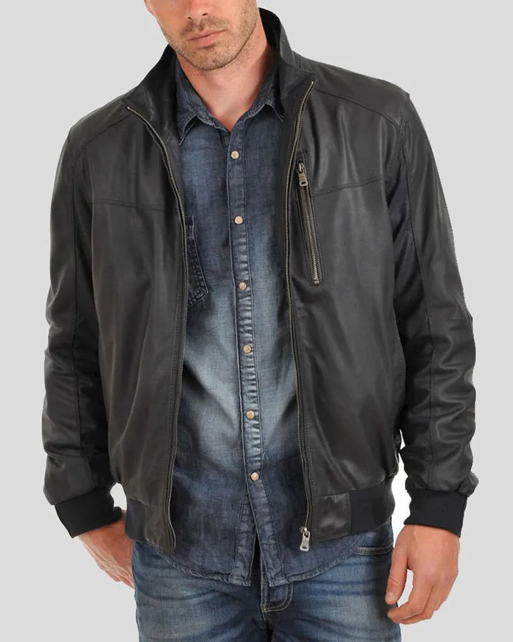 Cole Black Bomber Leather Jacket