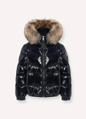 Colmar Black Shiny Down Coat With Fur