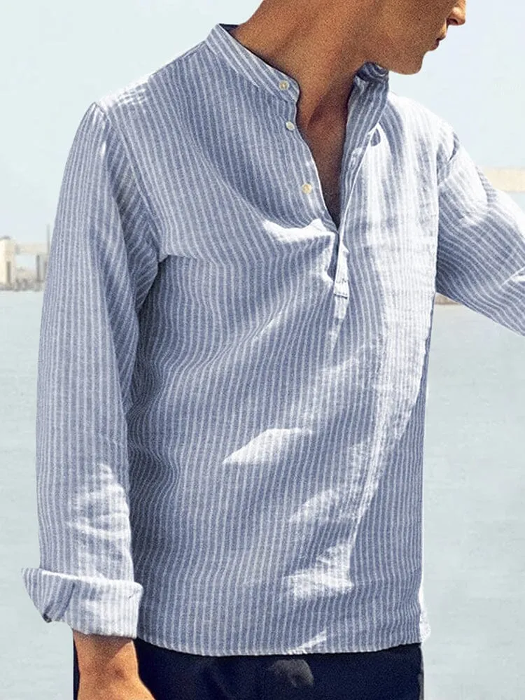 Cotton Linen Style Stripe Shirts