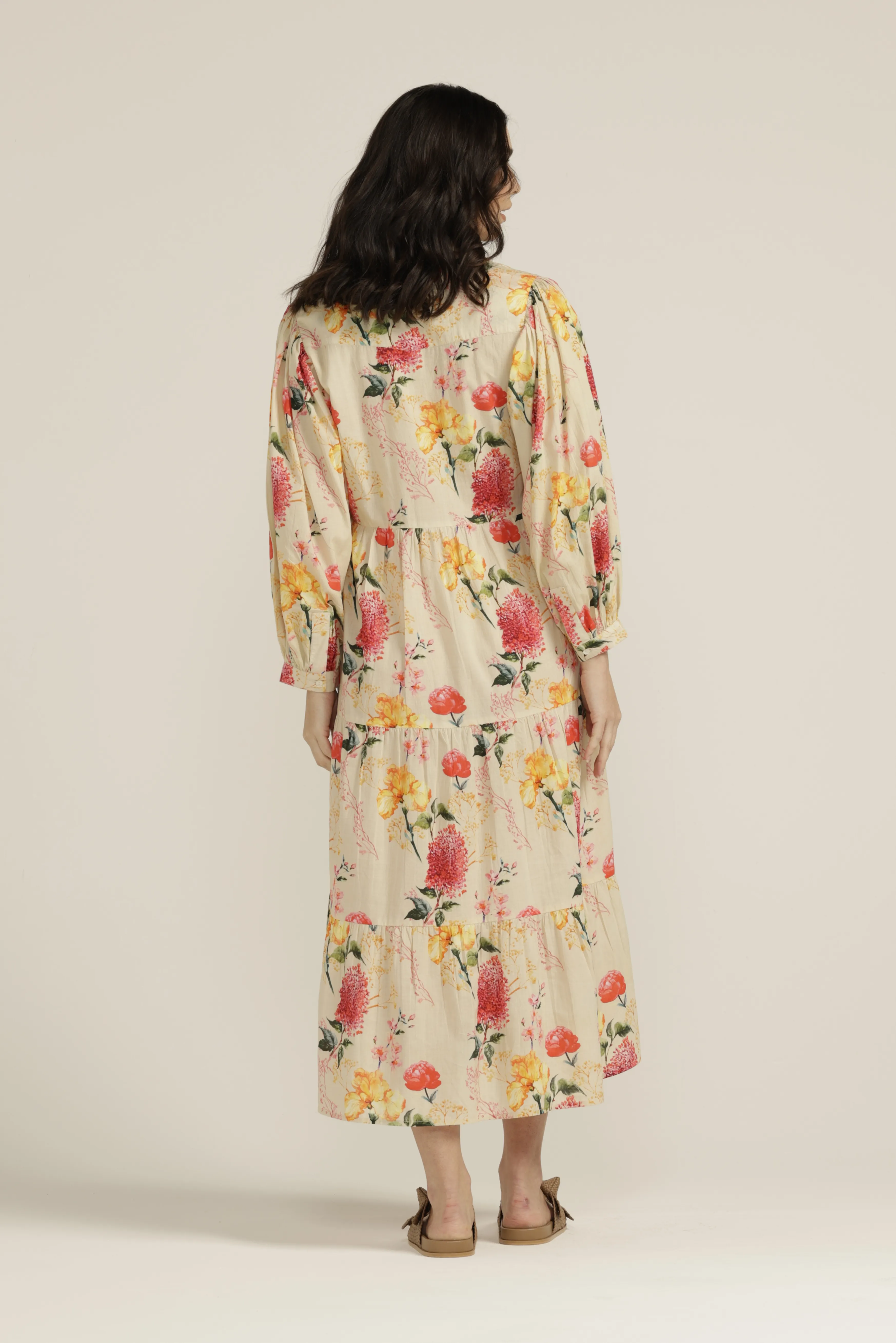 Cotton Sunset Floral 3/4 Sleeve Shirt Dress