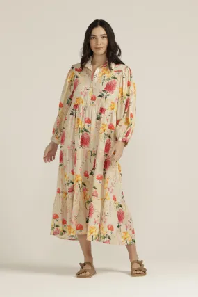 Cotton Sunset Floral 3/4 Sleeve Shirt Dress