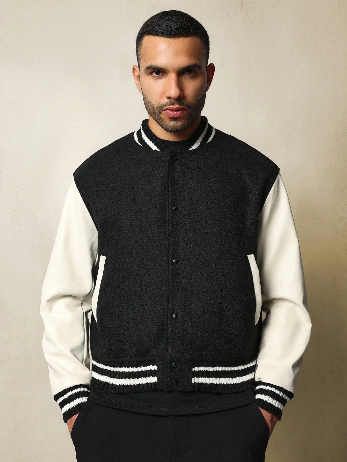 Crop Basic Black & White Varsity Jacket