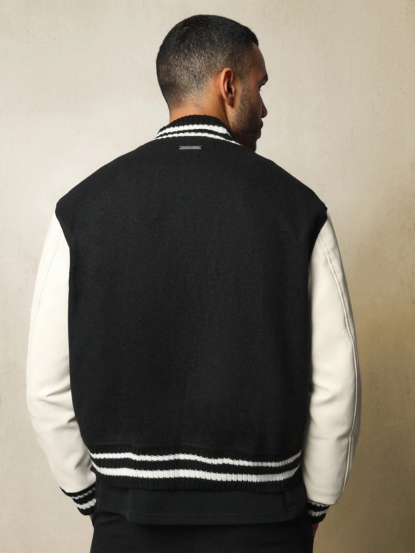 Crop Basic Black & White Varsity Jacket