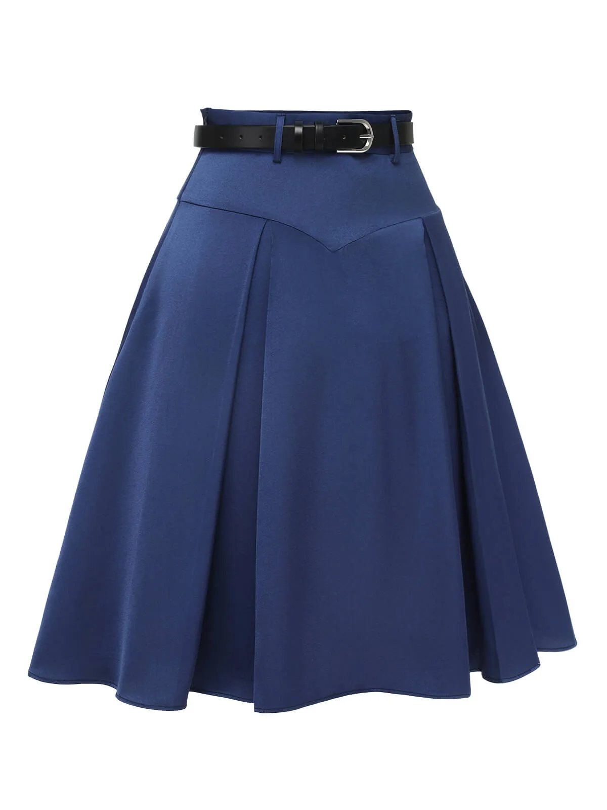 Dark Blue 1950s Solid High-Waist Pleated Skirt