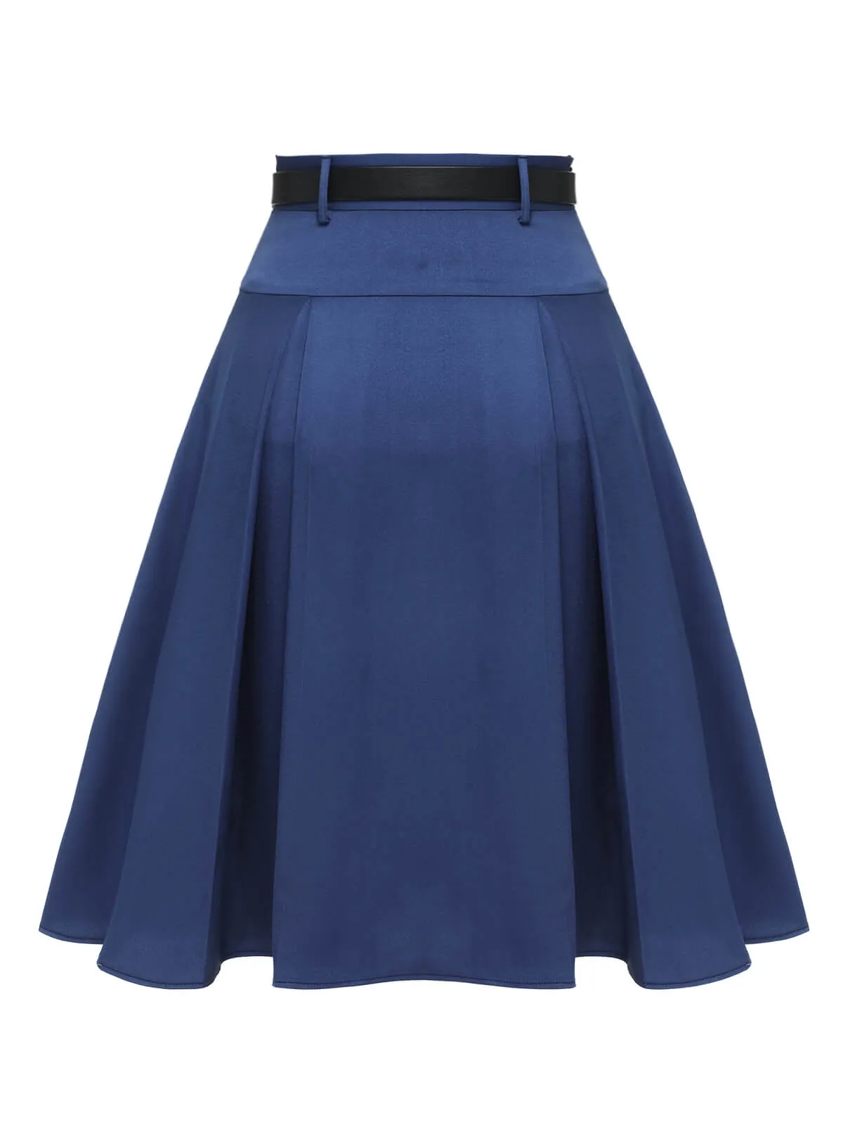 Dark Blue 1950s Solid High-Waist Pleated Skirt