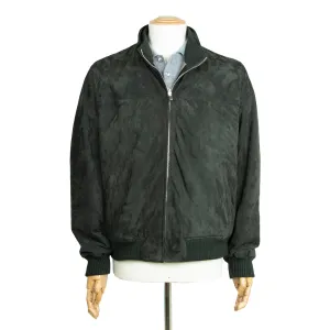 Dark Green Goat Suede Bomber Jacket