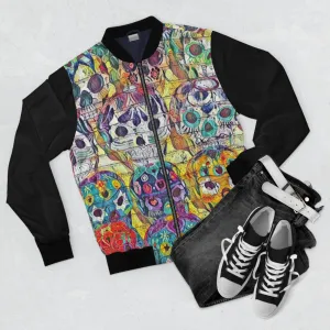 Day of the Dead Skull Bomber Jacket (Black/Full Print)