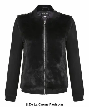 De La Creme - Womens Faux Fur Zip-Thru Varsity Bomber Jacket