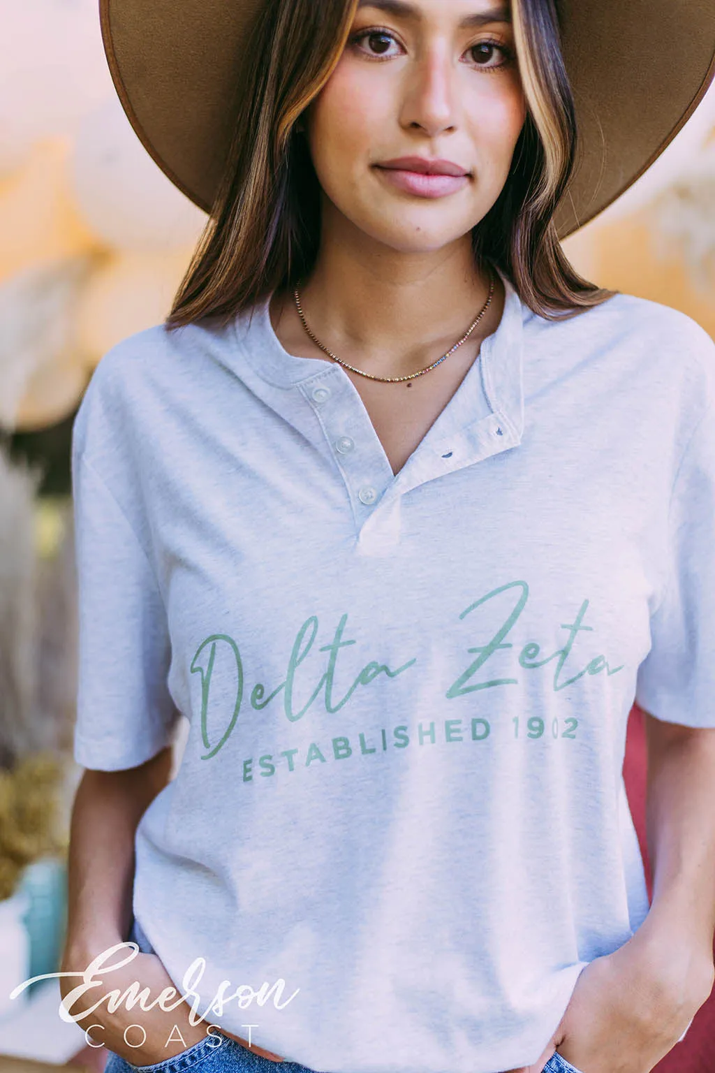 Delta Zeta White Triblend Henley