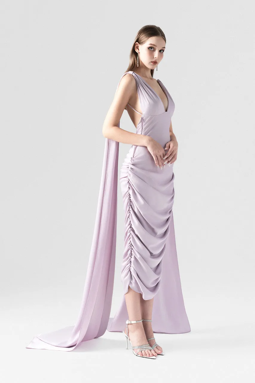 Desert Elegance Silk Gown with Flowing Silk Flaps